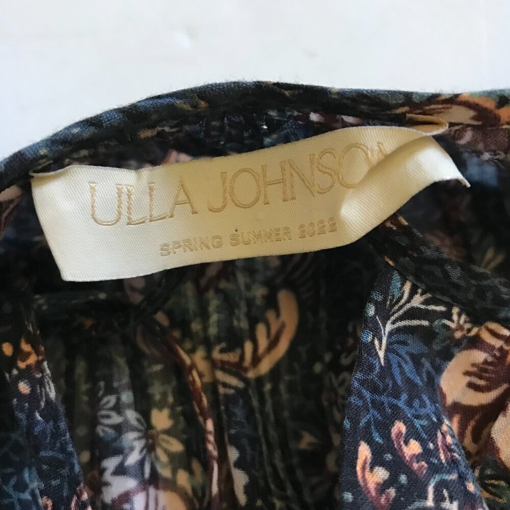 Ulla Johnson Elisa Top Shirt Blouse Womens 10 Navy Blue Flutter Sleeve Floral - Picture 7 of 12